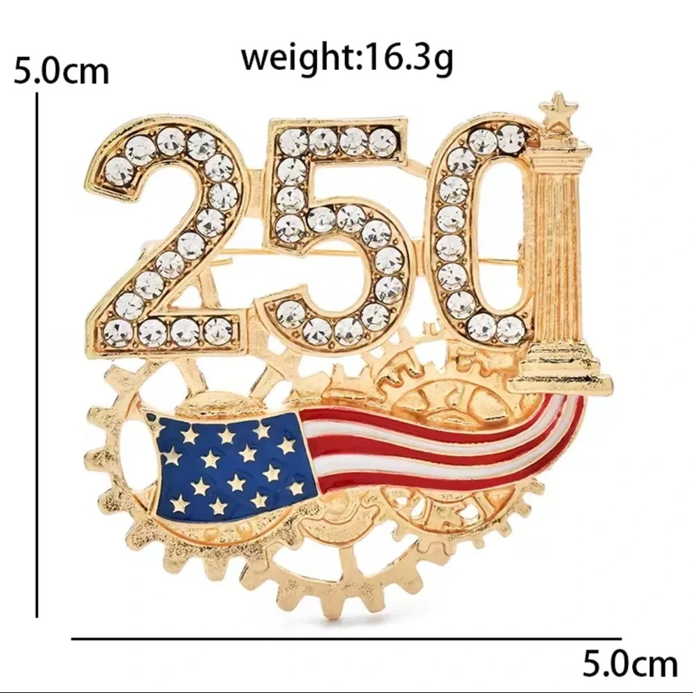 USA 250 Rhinestone Brooch – American Flag Pin